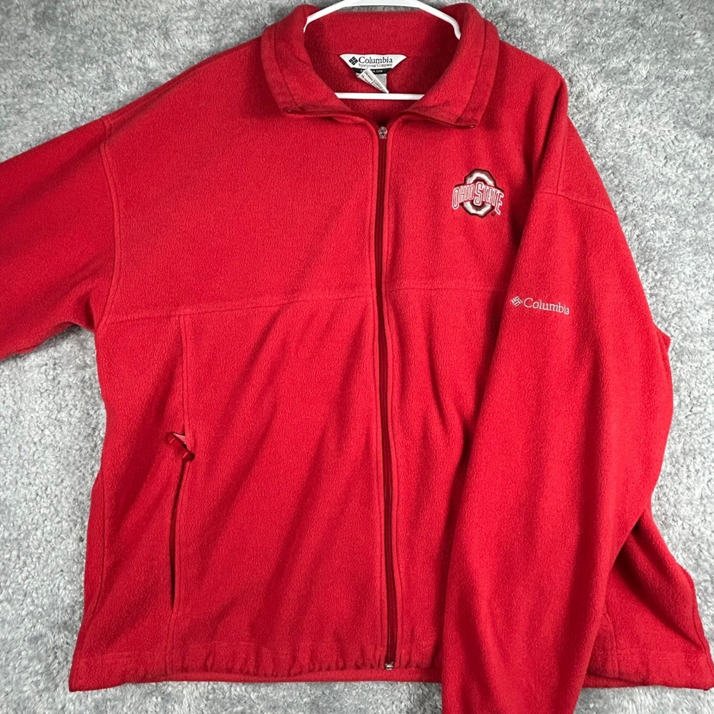 Columbia Ohio State Buckeyes Zip-up Fleece Jacket Red Mens XXL Embroidered‎ Logo